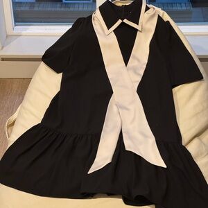 J.ING Black and Cream Pleated Midi Dress